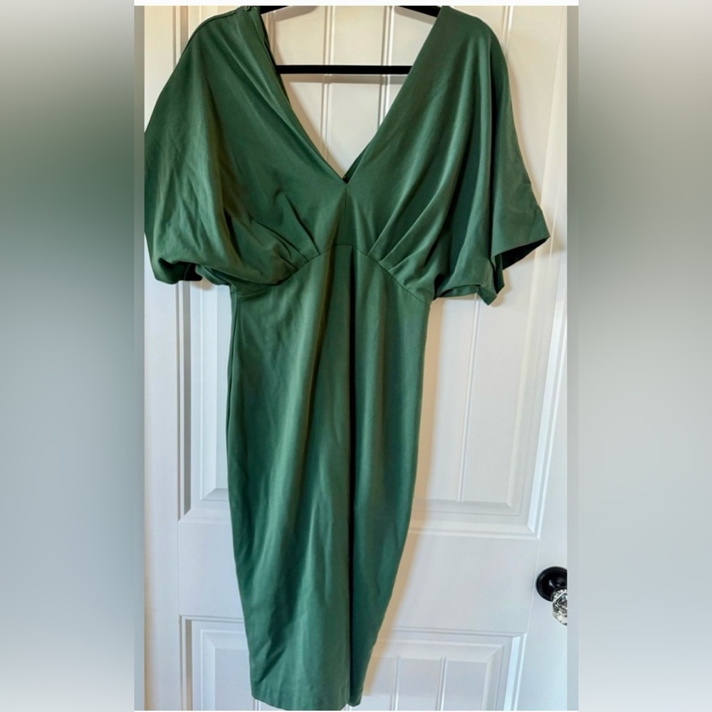BANANA REPUBLIC SORAYA MIDI BUTTERFLY SLEEVE DRESS HUNTER GREEN 8 NWOT - Picture 3 of 7